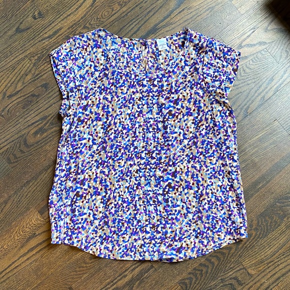 100% Silk Elorie Confetti Terrazzo Cap Sleeve Tee, Size Medium - Picture 1 of 9
